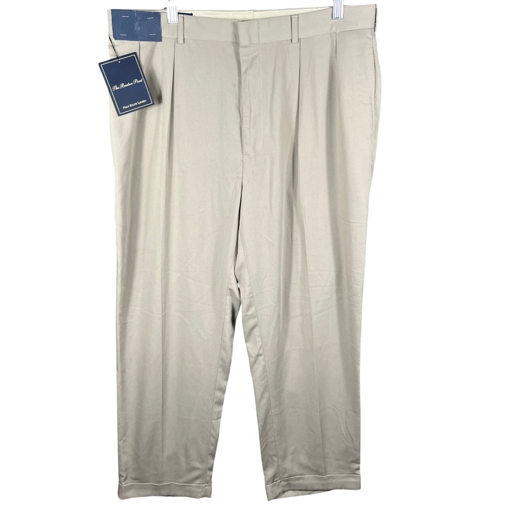 Polo Ralph Lauren Beaton Pant Mens 37x29 Khaki Tan Pleated Cuffed Dress Trousers